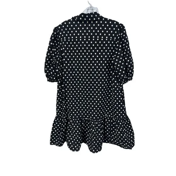 Kate Spade Harmony Dot Lake Dress Black Polka Dot Ruffle Hem Puff Sleeves Large - Picture 4 of 5